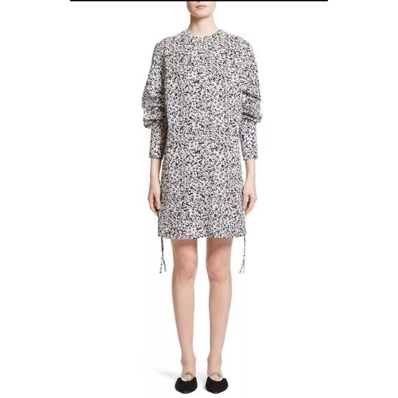 Proenza Schouler Graphic Scribble Print Cotton Shift Dress Button Cuffs Size 6 - Picture 2 of 11